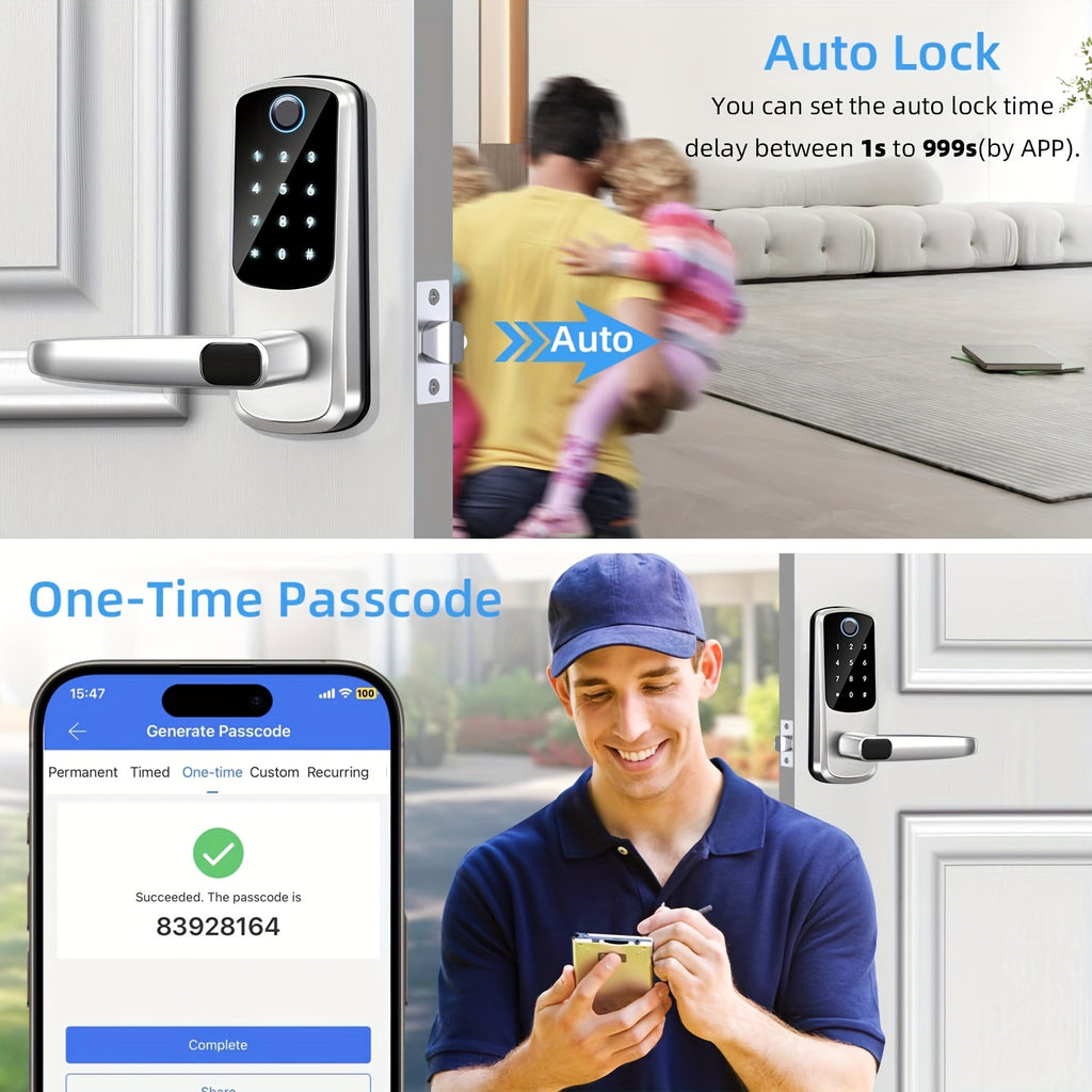 Smart Door Lock With Handle, Keyless Entry Door Lock, Fingerprint Keypad Door Lock - Smart Locks For Front Door - Digital Electronic Door Lock With Code & APP Control