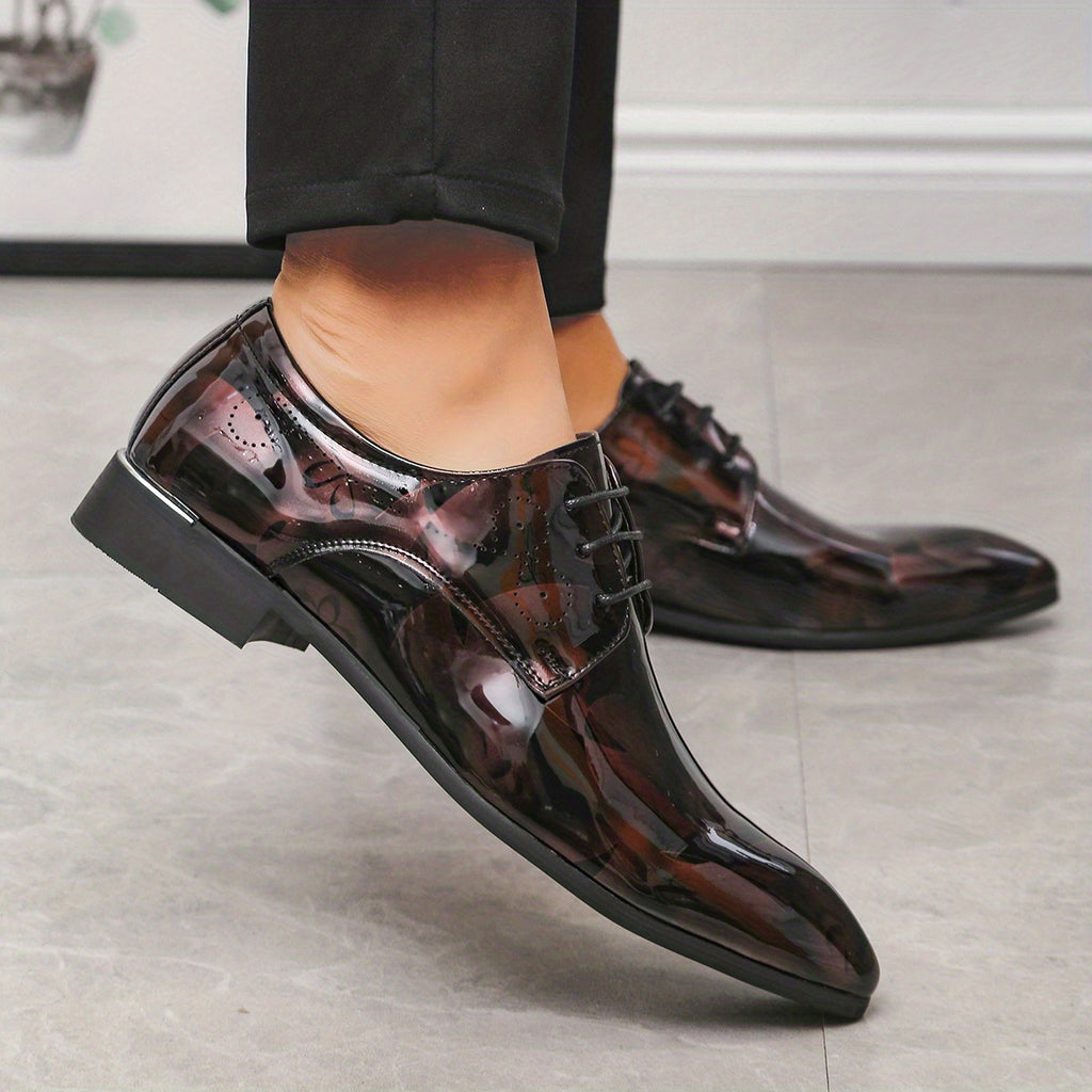 Elegant Men's Oxford Brogue Shoes - Lace-Up Pointed Toe, Durable & Comfortable for Wedding, Business & Office Wear, All-Season Design