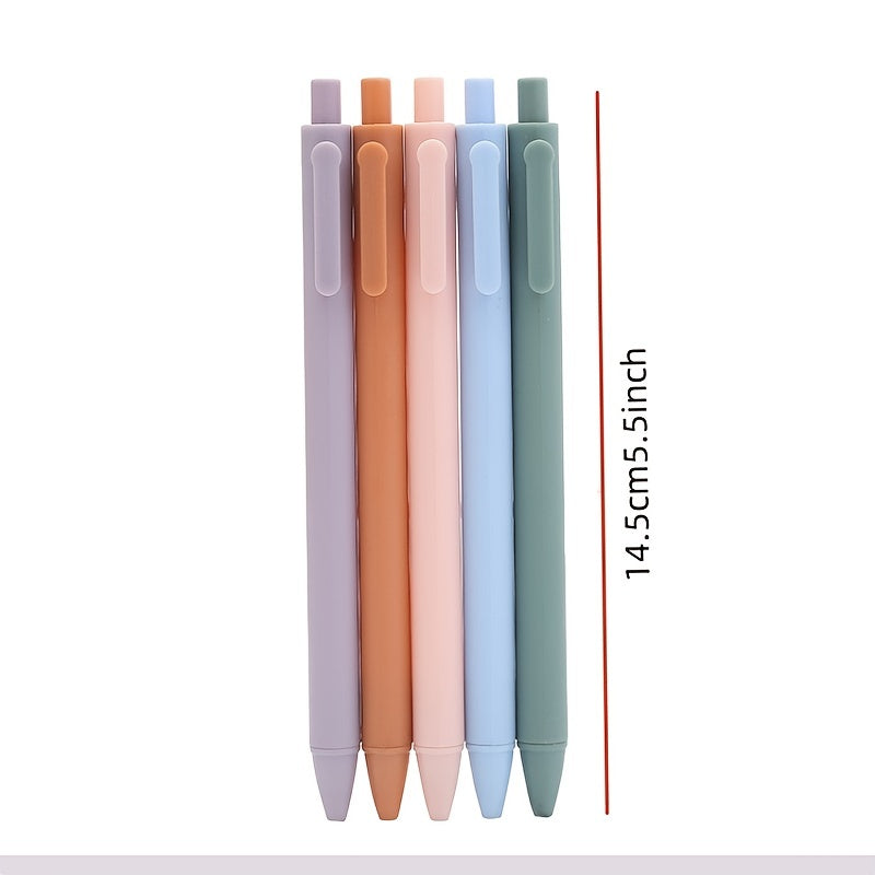 5pcs Vibrant Morandi Color Retractable Press Gel Pens with Medium Point - Ergonomic Signature Writing Experience - Black Ink, Office Stationery Essentials