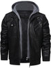 Men's Casual Hooded PU Leather Jacket, Chic Multi Pocket Biker Soft-shell Jacket