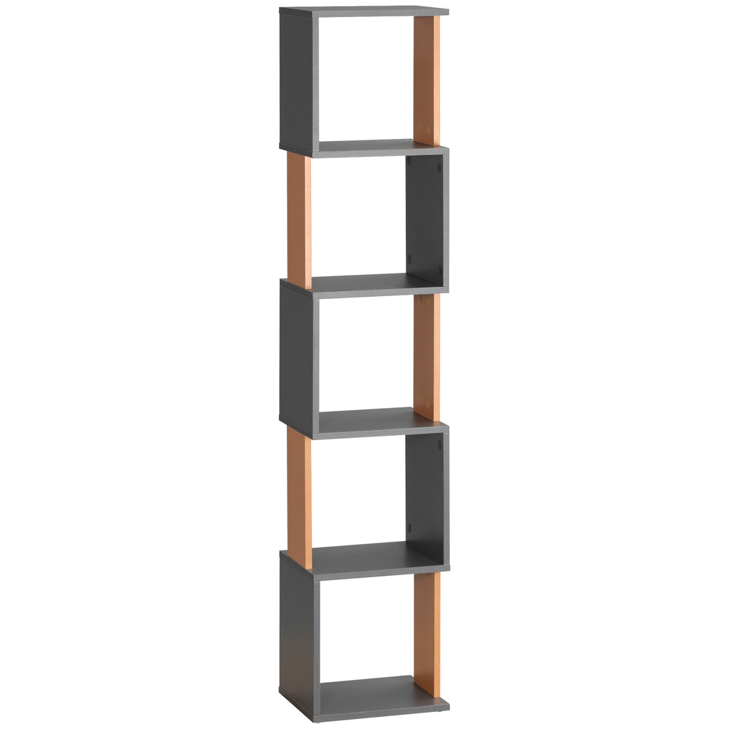 DodiOnline Modern 5-Tier Bookshelf, Freestanding Bookcase Storage Shelving for Living Room Home Office Study, Brown and Dark Grey