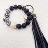 1pc Stylish Leopard Pattern Silicone Wooden Beaded Wristlet Keychain - Fashionable PU Leather Tassel Bag Charm, Phone Lanyard, Bangle Keychain for Women's Daily Use - Perfect Gift for Friends and Family