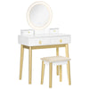 DodiOnline Dressing Table Set with Mirror, Built-in 3 Color LED Light, Vanity Makeup Table with 4 Drawers and Cushioned Stool for Bedroom, White