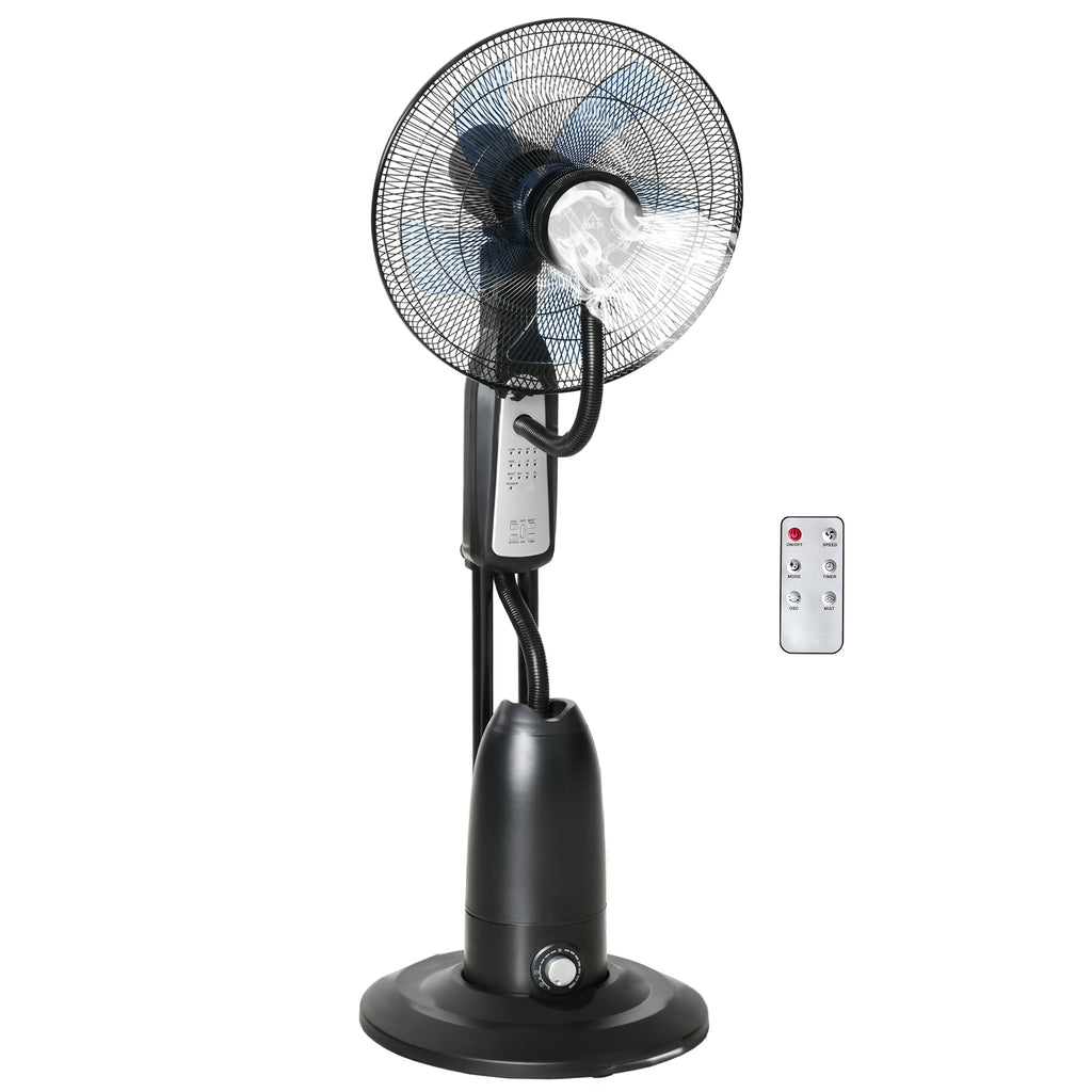 DodiOnline 18" Pedestal Fan with Water Mist Spray, Humidifying Misting Fan, Standing Fan with 3 Speeds, 2.8L Water Tank, Timer and Remote, Black
