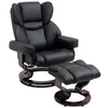 DodiOnline Faux Leather Recliner Chair and Footstool, Swivel Upholstered Armchair and Footstool with Adjustable Backrest, Solid Wood Base for Living Room, Black