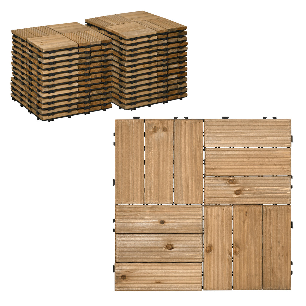 DodiOnline 27 Pcs Wooden Interlocking Decking Tiles, Outdoor Flooring Tiles for Patio, Balcony, Terrace, Hot Tub, 30 x 30 cm per Piece, 2.5? per Pack, Brown
