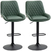 DodiOnline Retro Bar Stools Set of 2, Adjustable Kitchen Stool, Upholstered Bar Chairs with Back, Swivel Seat, Green