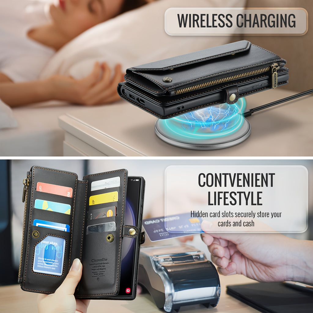 Crossbody for Samsung Galaxy S23 S22 S21 Ultra S10 Plus A12 A13 A14 A22 A23 A24 A30S A50S A32 A33 A34 A51 A52 A53 A54 A71 A72 Case Wallet RFID Protection with 10-Card Holder Zipper Bills Slot, PU Leather Magnetic Flip Shoulde