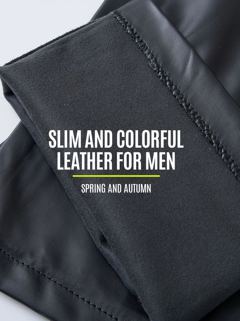 Men's Casual PU Leather High Stretch Pants, Chic Skinny Fit For Nightclub K-pop