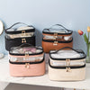 Double-layer Cosmetic Bag Solid Color PU Transparent Wash Handbag Travel Portable Large-capacity Storage Bag