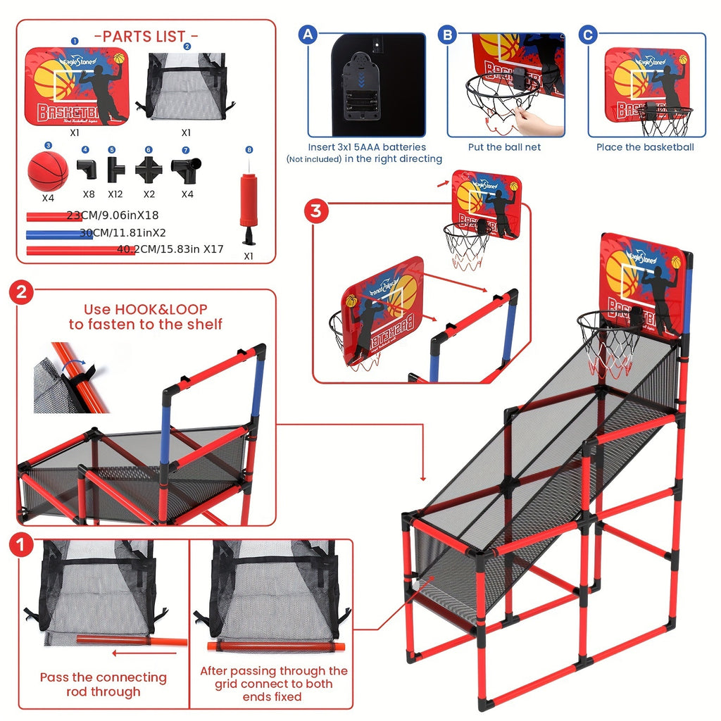 Kids Basketball Hoop Arcade Game W/Electronic Scoreboard Cheer Sound, Basketball Hoop Indoor Outdoor W/4 Balls, Basketball Game Toys Gifts For Kids 3-6 5-7 8-12 Toddlers Boys Girls