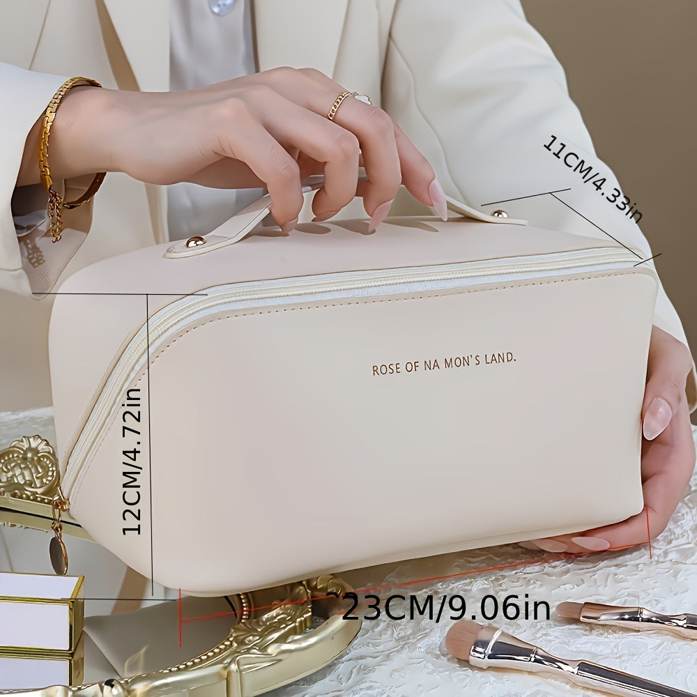 Large Capacity Makeup Bag, Multi-Layered With Dividers, Portable Zippered Pouch, PU Leather, Waterproof, Multifunctional Travel Organizer