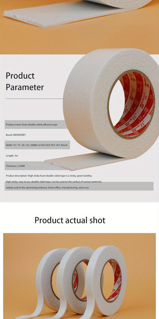 4 Rolls of Ultra-Strong Double-Sided Foam Tape - Mounting Tape for Home, Office, and Industrial Use - Heavy-Duty Foam Sponge Adhesive for Secure Bonding and Holding