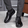 Mens Top Layer Cowhide Round Toe Slip On Dress Shoes - Durable Non Slip Rubber Sole, Breathable PU Insole, Solid Color, Perfect for Wedding, Business, Party, Banquet, Office in Spring, Summer, and Fall Seasons