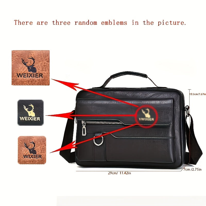 Men's Vintage Faux Leather Shoulder Bag - Adjustable Strap, Casual Business Crossbody for Daily Commute