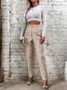 Elegant Women's Faux Leather Pants - High Waist, Comfort Stretch, Button Detail, Perfect for Fall/Winter