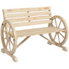 DodiOnline Wagon Wheel Chair Bench Armrest Rustic Loveseat Wood Outdoor Garden, Natural