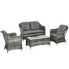 DodiOnline Four-Piece Rattan Sofa Set, with Glass-Top Table - Mixed Grey