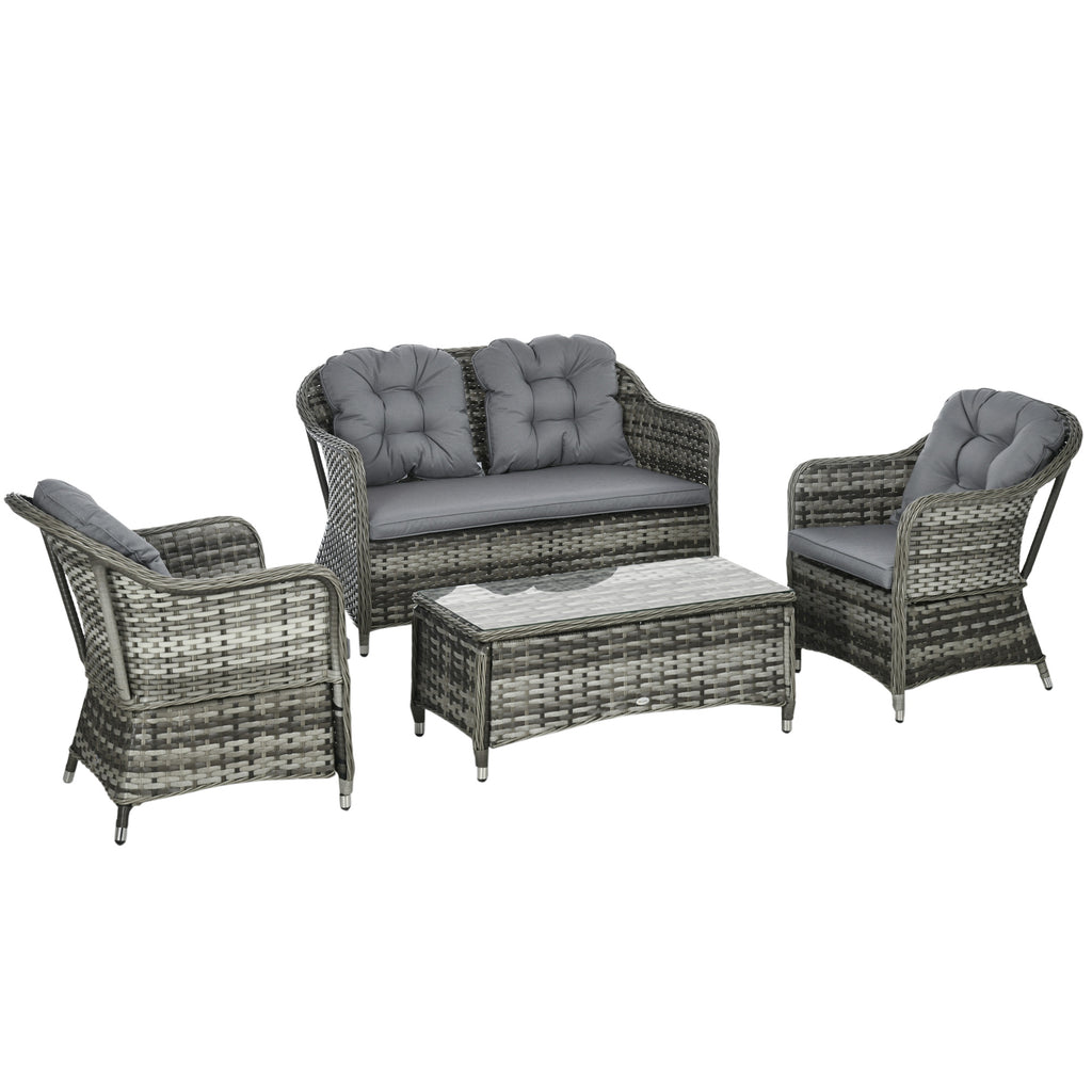DodiOnline Four-Piece Rattan Sofa Set, with Glass-Top Table - Mixed Grey