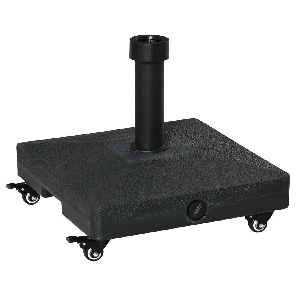 DodiOnline 20kg Garden Parasol Base with Wheels Heavy Duty Sand or Water Filled Patio Umbrella Base for Outdoor Deck Beach Black