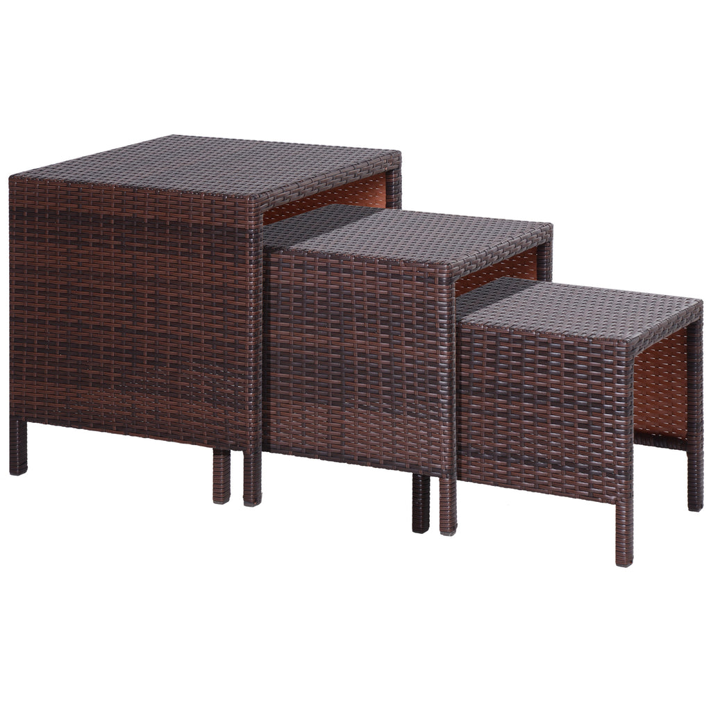 DodiOnline 3 Pcs Rattan Nesting Tables Set-Brown