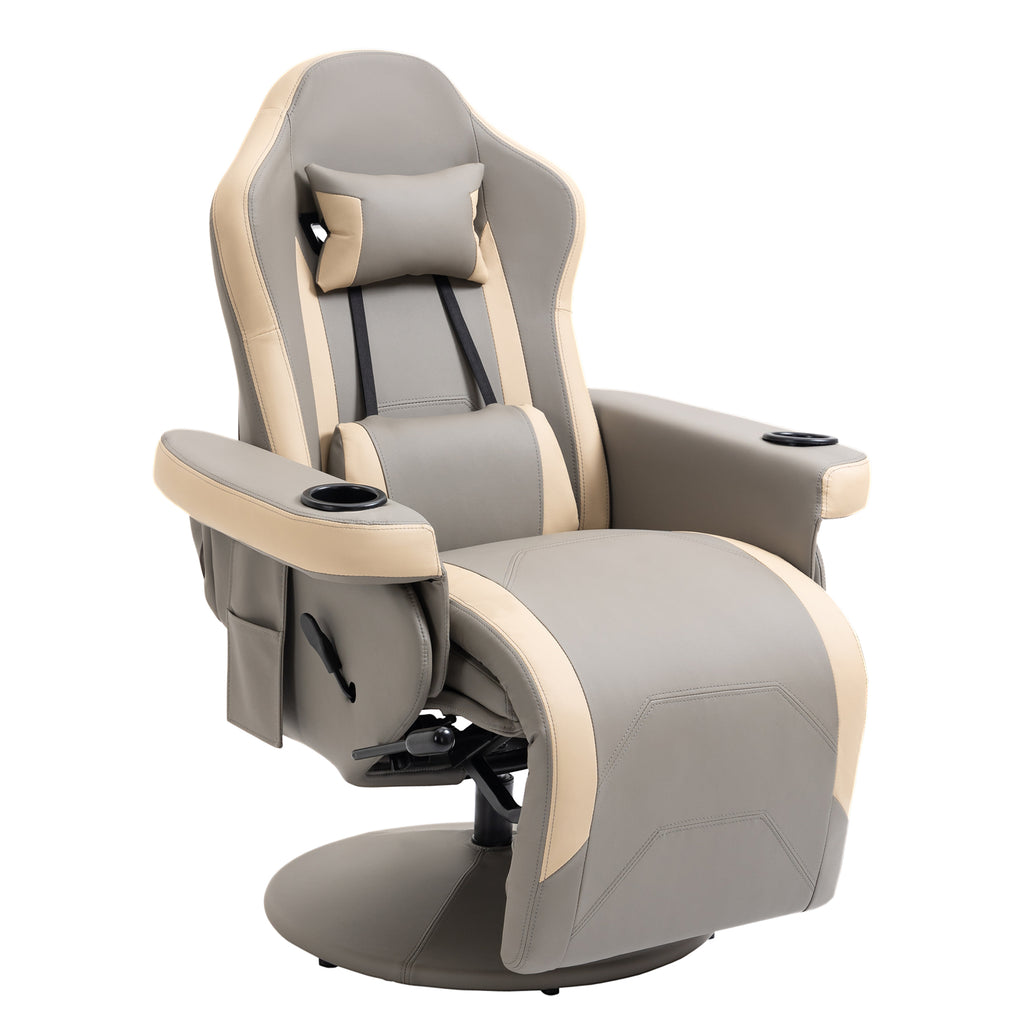 DodiOnline Manual Recliner Armchair PU Leather Lounge Chair w/ Adjustable Leg Rest, 135° Reclining Function, 360° Swivel, Grey