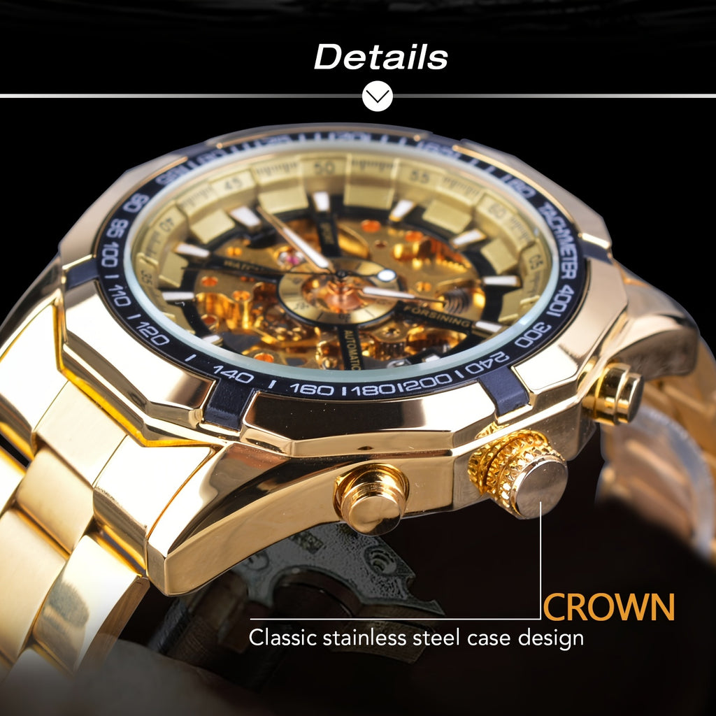 Forsining Stainless Steel Business Men's Automatic Mechanical Watches, Fashion Luminous Hollow Sport Wrist Watch, Ideal choice for Gifts