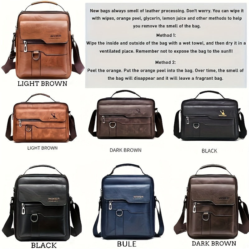 Men's Vintage Faux Leather Shoulder Bag - Adjustable Strap, Casual Business Crossbody for Daily Commute