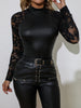 Ladies' Sexy Black Lace Leather Top