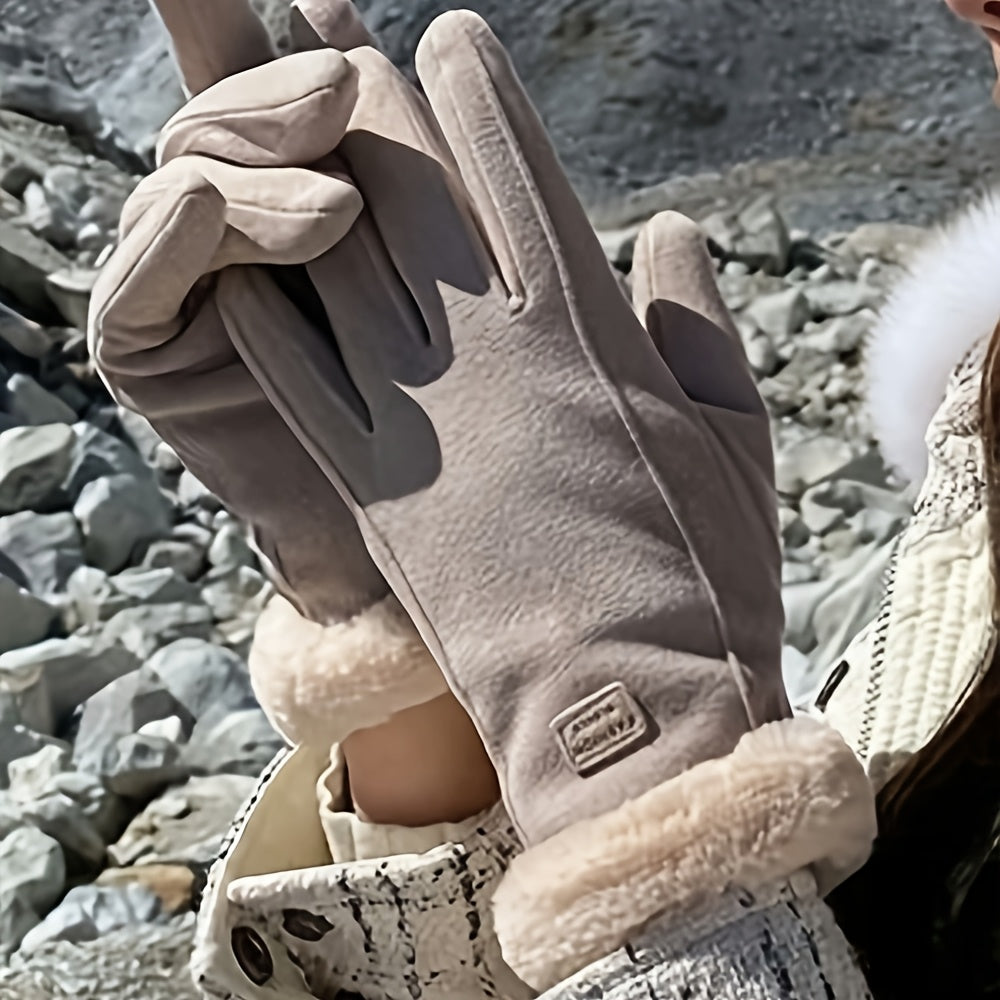 Pair of Thickened Warm Winter Gloves, Unisex Touchscreen Gloves for Outdoor Skiing and Cycling