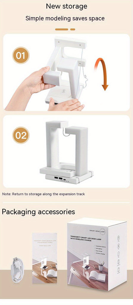 10W Wireless Charging Levitating LED Desk Lamp - USB Rechargeable, Touch Control & Dimmable Ambient Light for Home & Office