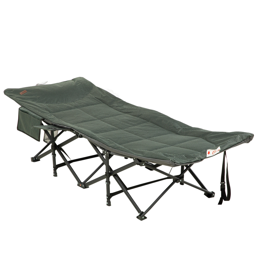 DodiOnline Foldable Sun Lounger, Padded Patio Camping Bed with Carry Bag, Magazine Bag and Cup Holder for Outdoor, Garden, Porch, Grey