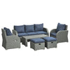 DodiOnline Six-piece Outdoor Rattan Dining Set, with Reclining Armchairs - Blue