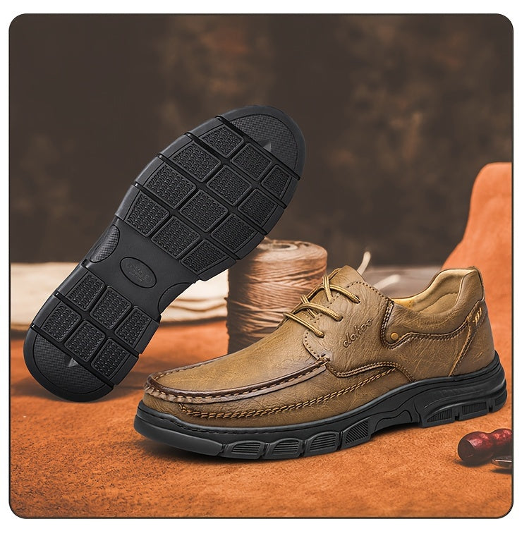 CLOHOO Men's Stitching Casual Shoes, Wear-resistant Anti-skid Lace-up Shoes With PU Leather Uppers For Outdoor, Men;s Daily Office Footwear For Spring And Autumn