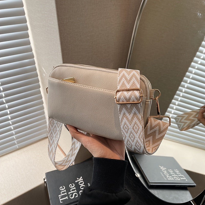 Stylish Square Purse - Women's PU Leather Crossbody Handbag with Wide Strap and Solid Color Design - Perfect for Daily Use and Travel