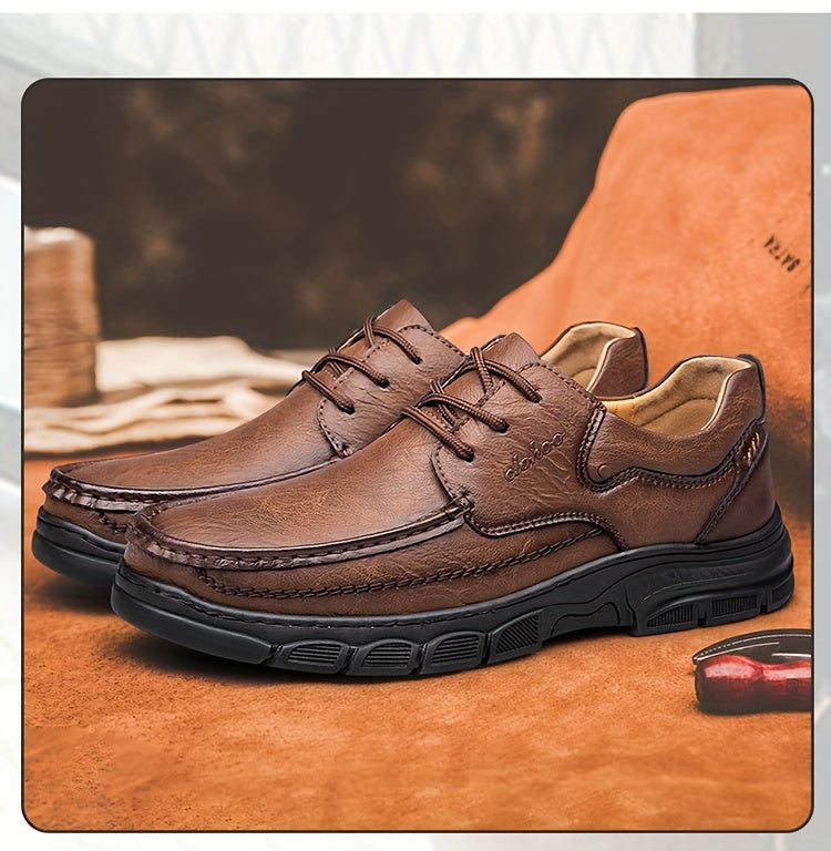 CLOHOO Men's Stitching Casual Shoes, Wear-resistant Anti-skid Lace-up Shoes With PU Leather Uppers For Outdoor, Men;s Daily Office Footwear For Spring And Autumn