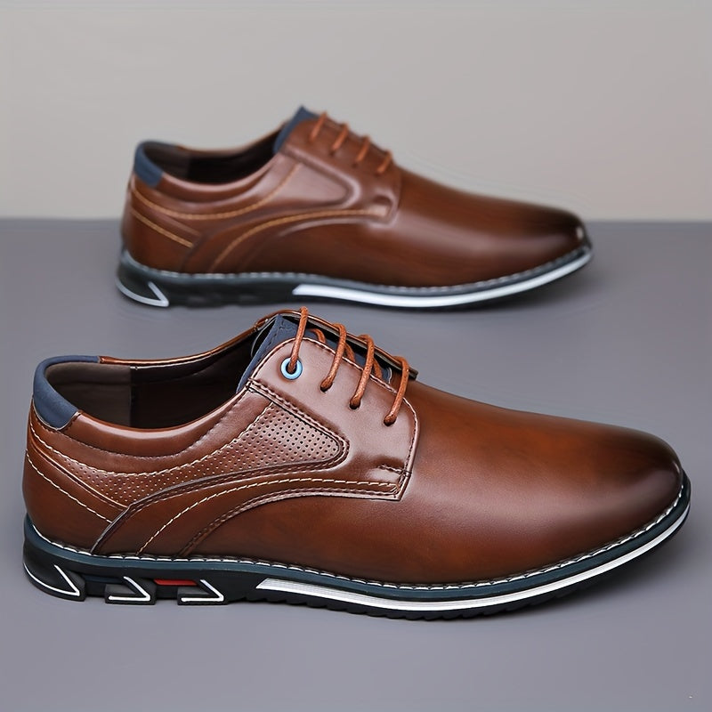 Men's PLUS SIZE PU Leather Solid Casual Shoes, Wear-resistant Non Slip Lace-up Dress Shoes, Men's Office Daily Footwear
