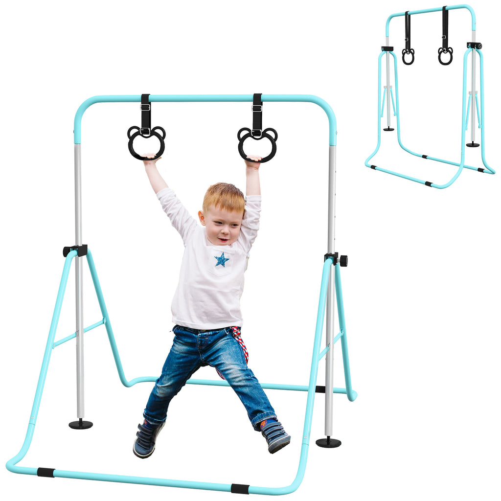 DodiOnline Adjustable Height, Foldable Kids Gymnastics Bar w/ Non-slip Rubber Floor Rings, for 3+ Years, Green