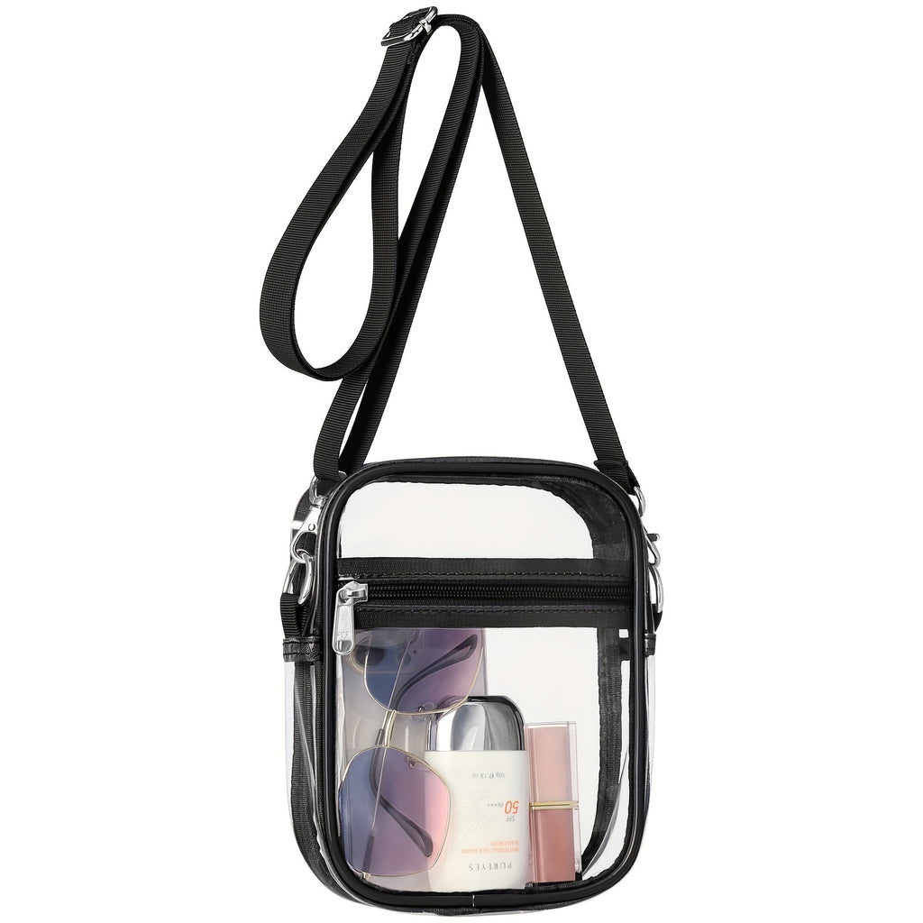 Clear View Crossbody Bag - Stadium-Approved, Spacious, Water-Resistant, Adjustable Strap, Interior Pockets - Perfect for Concerts, Sporting Events, Music Festivals, and Travel