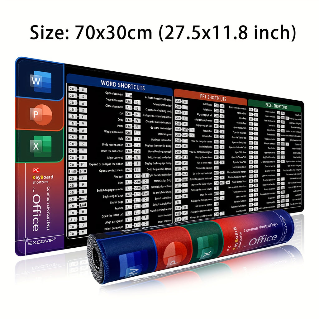 EXCOVIP Rubber Mouse Pad, Oblong Shape, Non-Slip Desk Mat for Office, Home, Student Study, Keyboard Shortcut Design, Ideal for Office Word Excel PPT, Durable and Easy to Clean