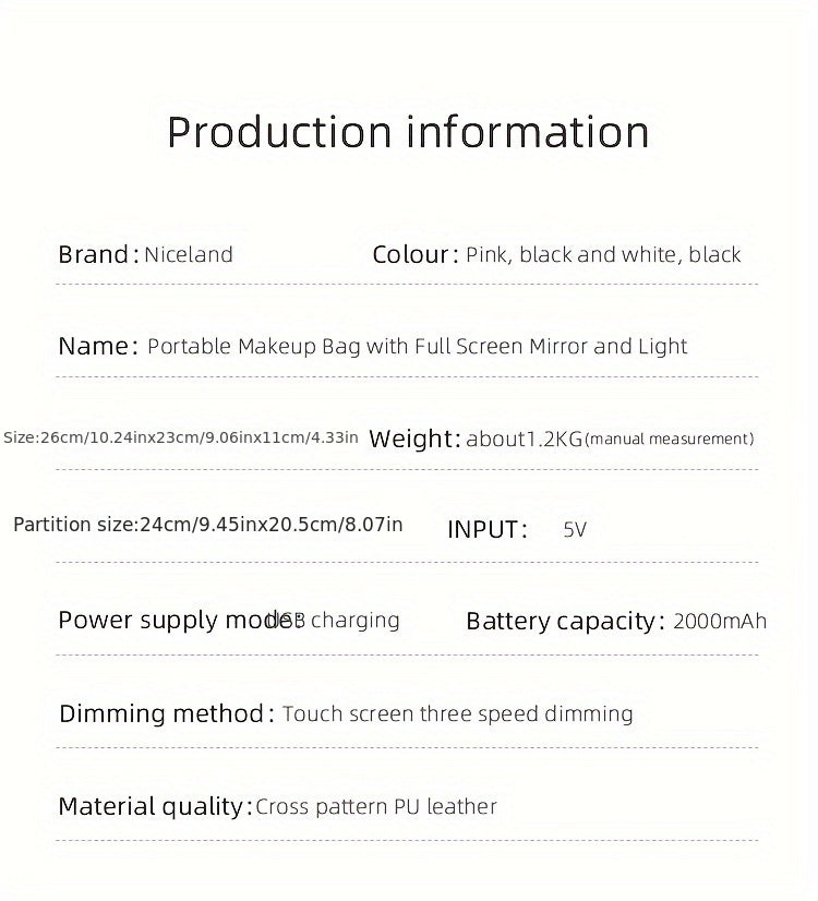 Elegant USB Rechargeable Makeup Bag for Women: Waterproof with LED Mirror, Adjustable Dividers - Ultimate Beauty Organizer