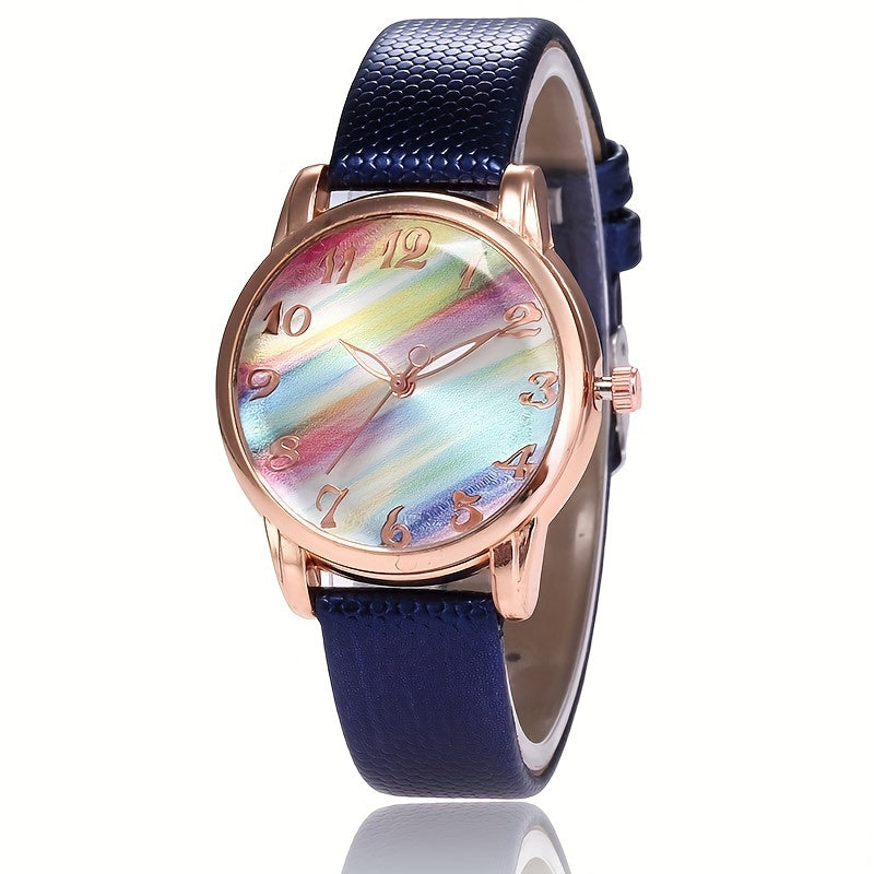 Women's Watch Graphic Color Block Quartz Watch Elegant Fashion Analog PU Leather Wrist Watch Gifts For Eid
