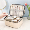 Double-layer Cosmetic Bag Solid Color PU Transparent Wash Handbag Travel Portable Large-capacity Storage Bag