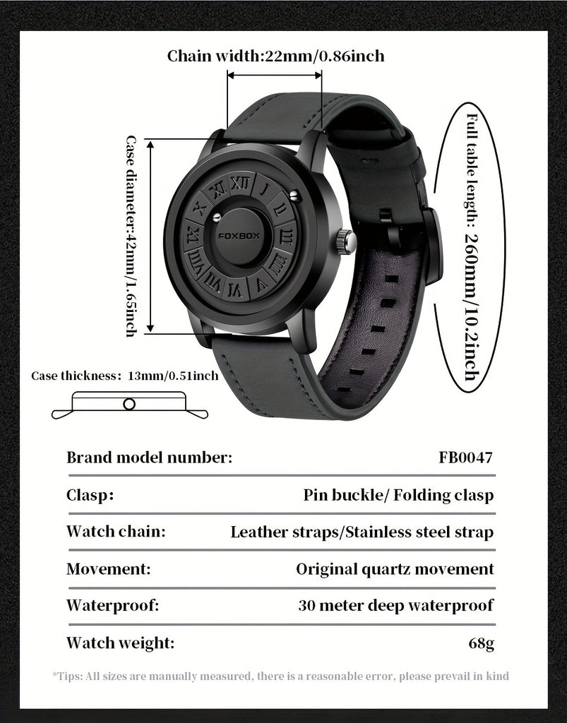 Mens Fashion Watch - Eye-Catching Cool Dial with Waterproof Rotating Magnetic Bead - Durable PU Leather Strap - Stylish Design for Fashion-Forward Gentlemen