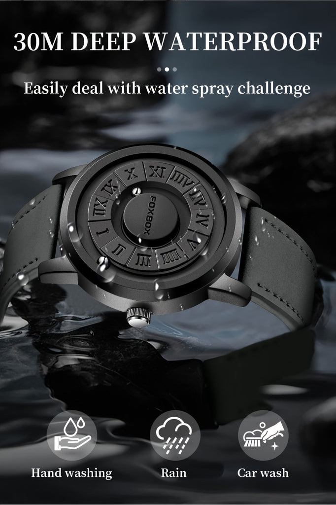 Mens Fashion Watch - Eye-Catching Cool Dial with Waterproof Rotating Magnetic Bead - Durable PU Leather Strap - Stylish Design for Fashion-Forward Gentlemen