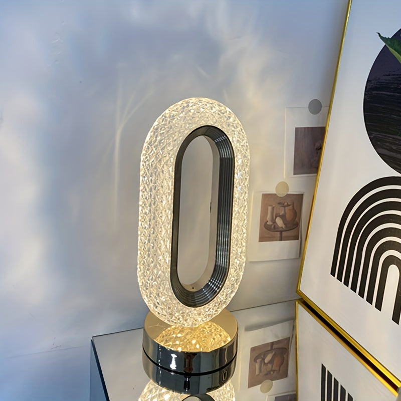 1 luxurious oval crystal table lamp, office USB charging lamp, living room bedside night light decorative table lamp suitable for bedroom, living room, party and dinner decoration creative lamp