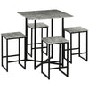 DodiOnline 5pc Bar Table Set, Square Dining Table Set for 4 People, Home Kitchen Breakfast Bar Set with Steel Frame and Footrest, Concrete Grey
