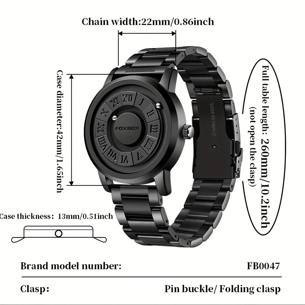 FOXBOX Men's Quartz Watch – Magnetic Dial | Digital Display | PU Leather Band | 30M Water-Resistant