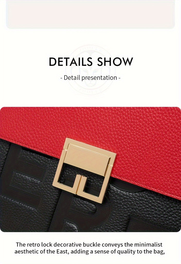 ZOOLER Genuine Leather Handbag, Women's Luxury Crossbody Bag, Letter Embossed Satchel Purse