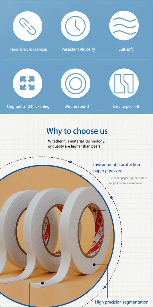 4 Rolls of Ultra-Strong Double-Sided Foam Tape - Mounting Tape for Home, Office, and Industrial Use - Heavy-Duty Foam Sponge Adhesive for Secure Bonding and Holding